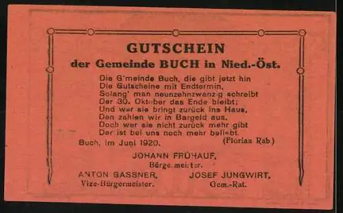 Notgeld Buch 1920, 30 Heller, ländliche Szene mit Baum und Gebäude