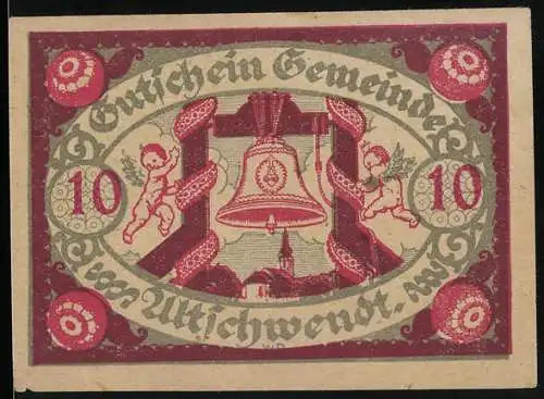 Notgeld Altschwendt, 10 Heller, Glocke mit Engeln und Landschaften