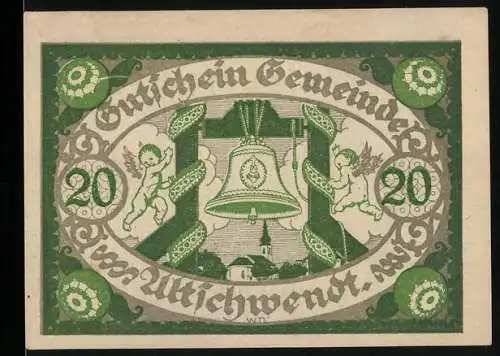 Notgeld Altschwendt, 20 Heller, Engel und Glocke mit Landschaftsmotiv