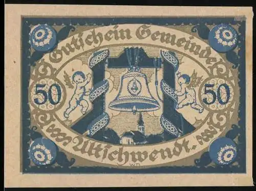 Notgeld Altschwendt 1920, 50 Heller, Glocke mit Engeln und Landschaften