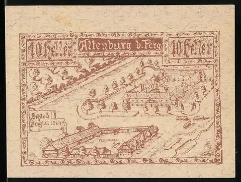 Notgeld Altenburg b. Perg 1920, 10 Heller, Schloss Pragstein und Stadtansicht