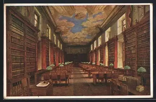 Künstler-AK Wien, Nationalbibliothek, Druckschriftenlesesaal, Innenansicht