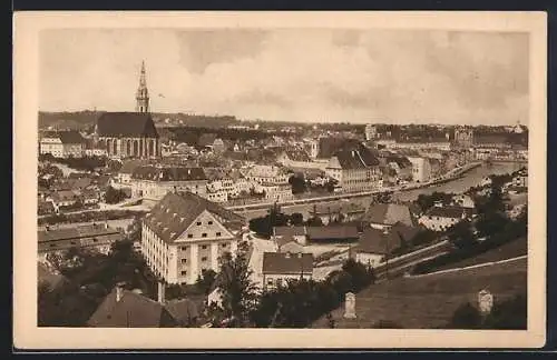 AK Steyr, Totalansicht mit Kirche von der oberen Ennsleite gesehen