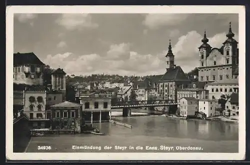 AK Steyr /Oberdonau, Einmündung der Steyr in die Enns