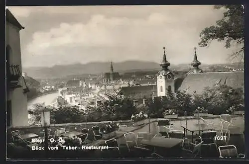 AK Steyr /O. Ö., Blick vom Tabor-Restaurant auf den Ort