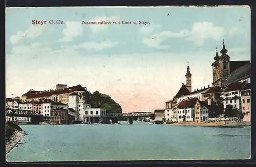 AK Steyr /O. Oe., Zusammenfluss von Enns und Steyr