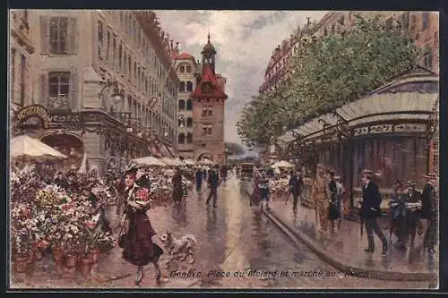 Künstler-AK Georges Stein: Genève, Place du Molard et marché aux fleurs