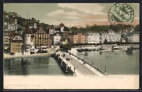 AK Luzern, Seebrücke mit Schweizerhofquai im Abendrot, um 1900