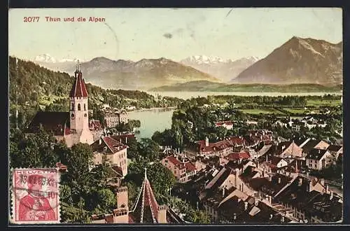 AK Thun, Ansicht mit den Alpen