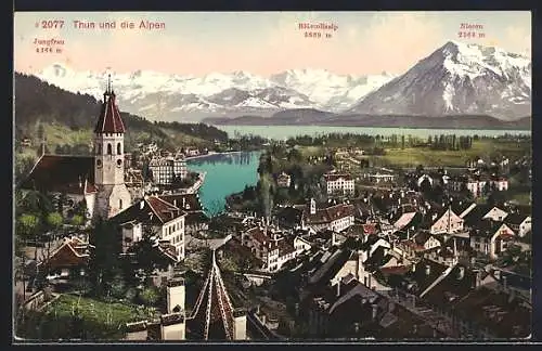 AK Thun, Ansicht mit den Alpen