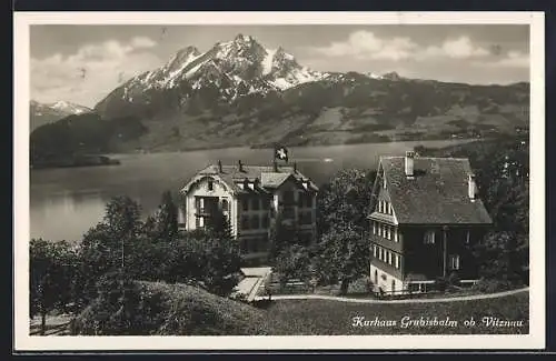 AK Vitznau, Kurhaus Grubisalm mit Seeblick und Bergen