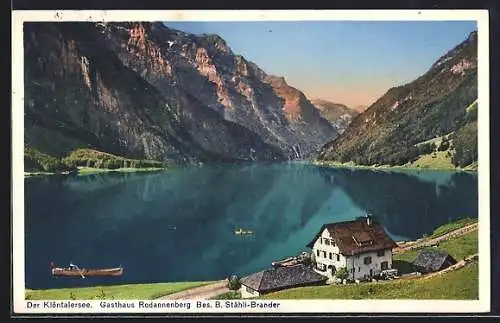 AK Glarus, Klönthalersee, Gasthaus Rodannenberg, Besitzer B. Stähli-Brander