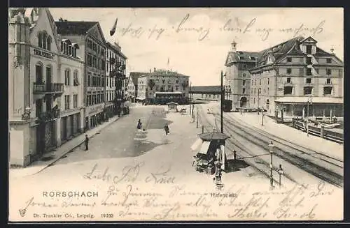 AK Rorschach, Hafenplatz mit Passanten