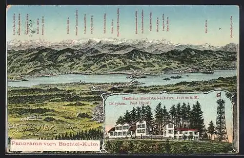 AK Bachtel-Kulm, Gasthaus Bachtel-Kulm, Panorama