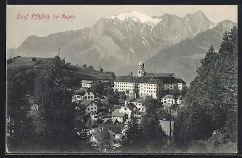 AK Dorf Pfäfers, Ortsansicht mit Alpenpanorama