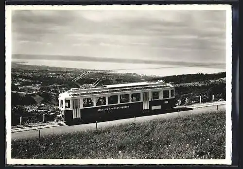 Foto-AK Elektr. Bahn St. Gallen - Speicher - Trogen gegen den Bodensee