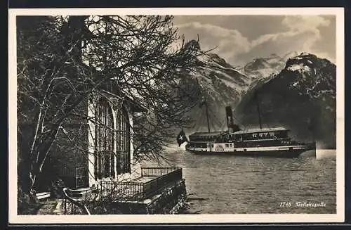 AK Salondampfer Schiller auf dem Vierwaldstättersee nahe der Tellskapelle