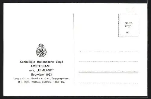 AK Handelsschiff MS Eemland, Koninklijke Hollandsche Lloyd