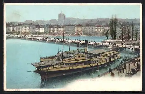 AK Salondampfer Genève auf dem Genfer See, Rade et Pont du Mont Blanc