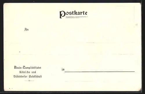 Künstler-AK Rheindampfer, Bugsansicht des Seitenraddampfers