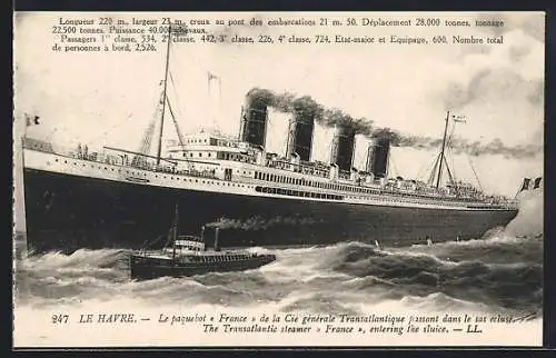 AK Passagierschiff France auf stürmischer See, Compagnie Générale Transatlantique