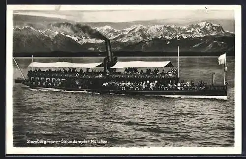 AK Starnberg, Salondampfer München auf dem Starnberger See, Bergpanorama