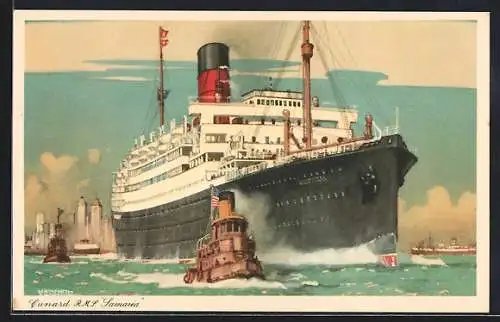 Künstler-AK Passagierschiff Samaria der Cunard White Star Line vor der Küste