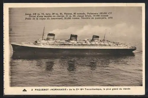 AK Passagierschiff Normandie de la Compagnie Generale Transatlantique