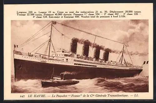 AK Passagierschiff S.S. France auf stürmischer See, Compagnie Générale Transatlantique