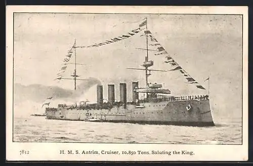 AK Kriegsschiff HMS Antrim saluting the King