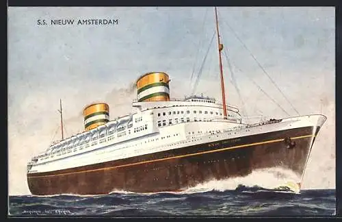 Künstler-AK Passagierschiff S.S. Nieuw Amsterdam auf hoher See