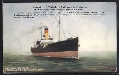 AK Passagierschiff SS Mersey in Fahrt, Lancashire & Yorkshire Railway