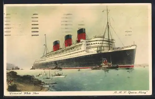 AK Passagierschiff RMS Queen Mary an der Küste, Cunard White Star