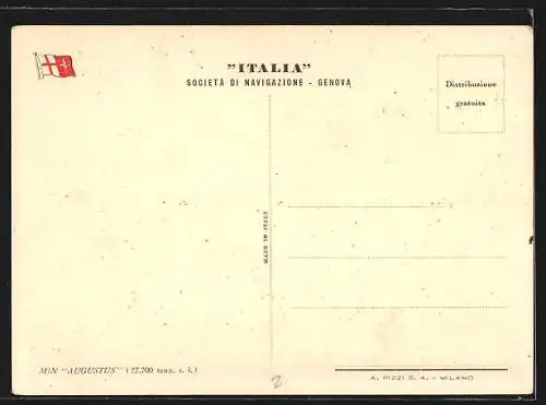 AK Passagierschiff Augustus auf grosser Fahrt, Italia Società di Navigazione