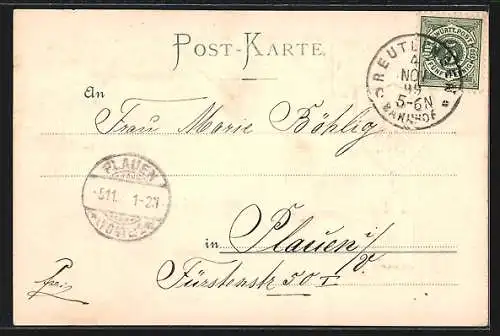 Präge-AK Reutlingen, Teilansicht und geprägtes Stadtwappen