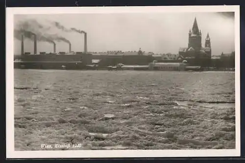 AK Wien, Eisstoss 1940, Blick gegen die Franz-von-Assisi-Kirche