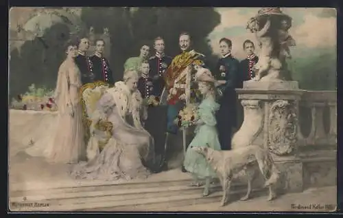 AK Kaiser Wilhelm II. von Preussen mit Familie und Windhund