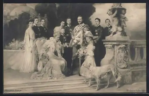 AK Kaiser Wilhelm II. von Preussen mit Familie und Windhund