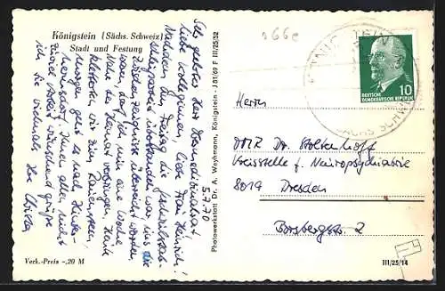 AK Königstein /Sächs. Schweiz, Ortspartie mit Festung