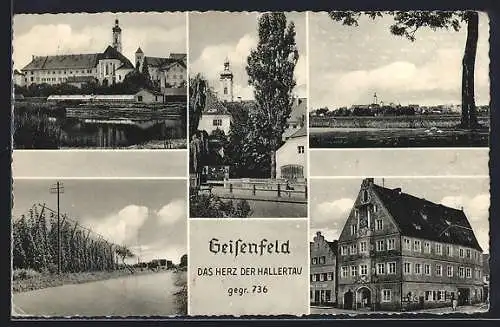 AK Geisenfeld /Hallertau, Buchhandlung H. Weinmayer, Kirche, Landstrasse