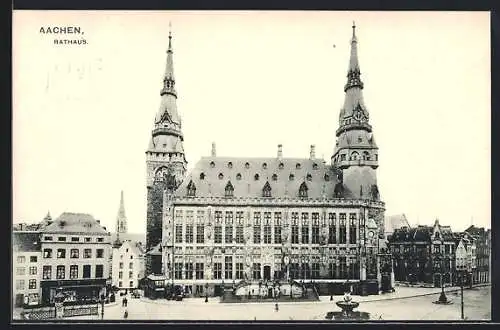 AK Aachen, Rathaus mit Brunnen