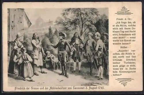 AK Potsdam, König Friedrich II. (der Grosse) und der Mühlenbesitzer von Sanssouci 1745