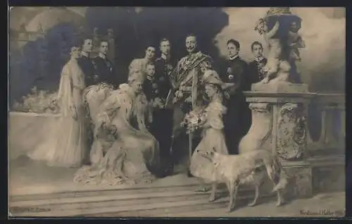 AK Kaiser Wilhelm II. von Preussen mit Familie und Windhund