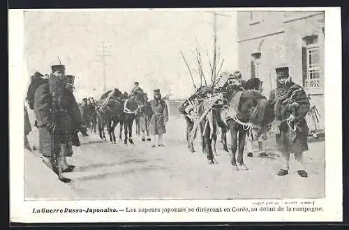 AK La Guerre Russo-Japonaise, les sapeurs japonais se dirigeant en Coree, au debut de la campagne