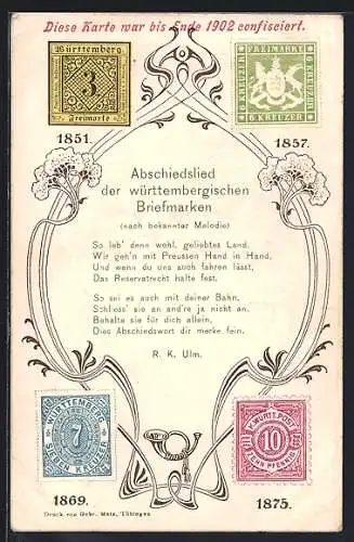 AK Abschiedslied der würtemb. Briefmarken