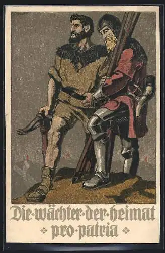 Künstler-AK Schweizer Bundesfeier 1910, Die Wächter der Heimat