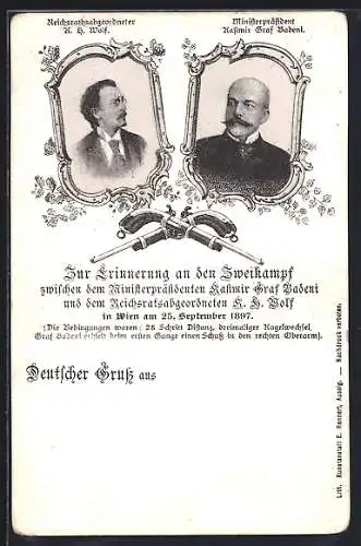 AK Duell zwischen dem Ministerpräsidenten Kasimir Graf Badeni und K. H. Wolf in Wien 1897