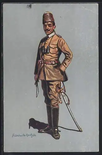 AK Türkischer Kavallerie-Offizier in Feld-Uniform (Khaki), 1914-15