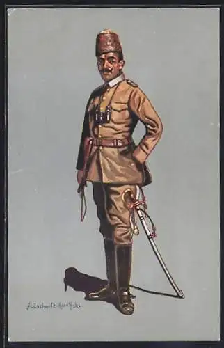 AK Türkischer Kavallerie-Offizier in Feld-Uniform (Khaki), 1914-15