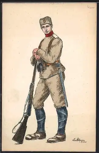 AK Serbien, serbischer Soldat in Uniform mit Gewehr